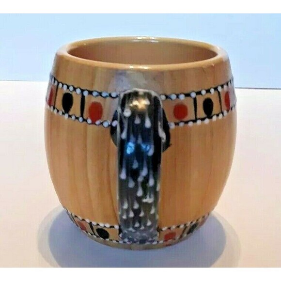 Wood Grain Look Ceramic Mug  Lines Dots Black Handle Coffee Tea Cocoa MCM Vtg - Picture 4 of 7